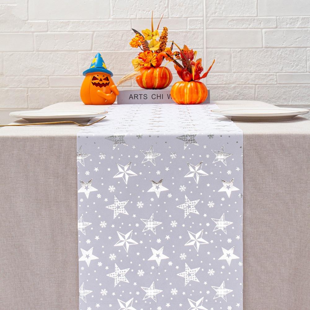 Polyester Christmas Tablecloth Snowflake Printed Table Cover Holiday Style Table Runner  Home Decor
