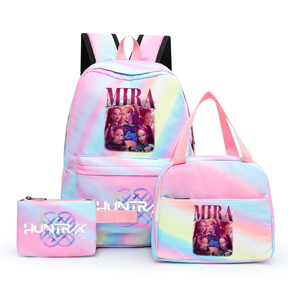 3Pcs/set Cartoon Demon Hunters Printed Backpack with Lunch Bag Pencil Case for Teenager Girl Boy Large Capacity Waterproof Bookbag Gift Mochila