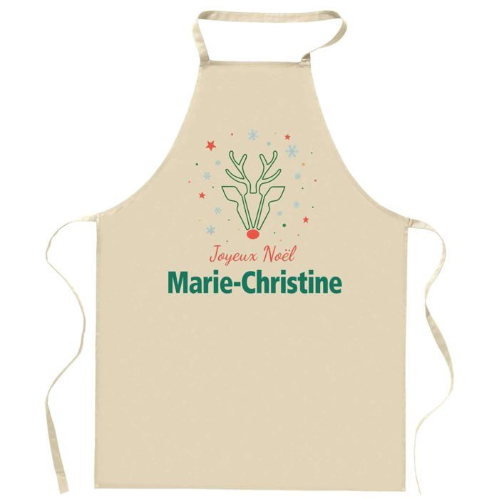 Tablier de cuisine - Joyeux Noël Marie-Christine Cerf - Coton résistant - Impression France DTG - Liens ajustables