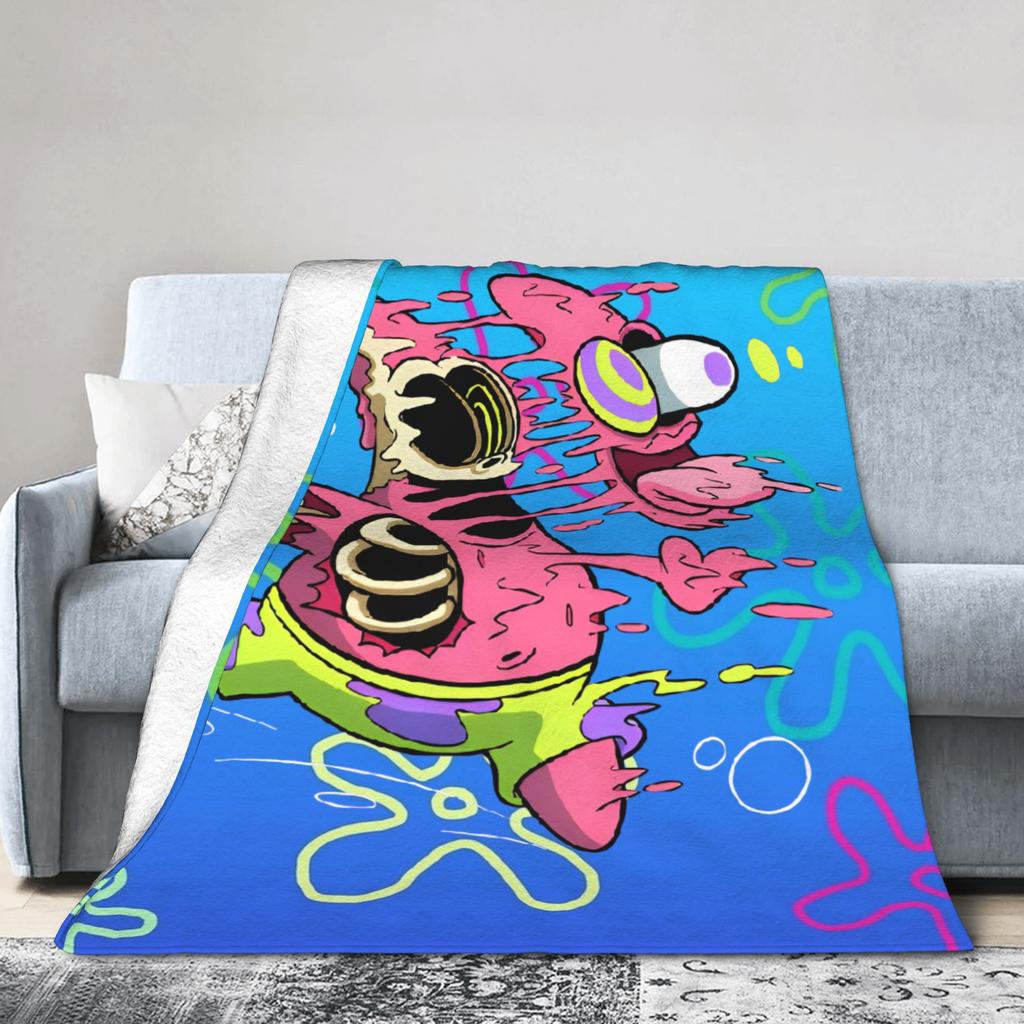 SpongeBob Cartoon Colors Patrick Star Sky Blanket Cartoon Flannel Vintage Warm Throw Blanket for Bedspread Winter