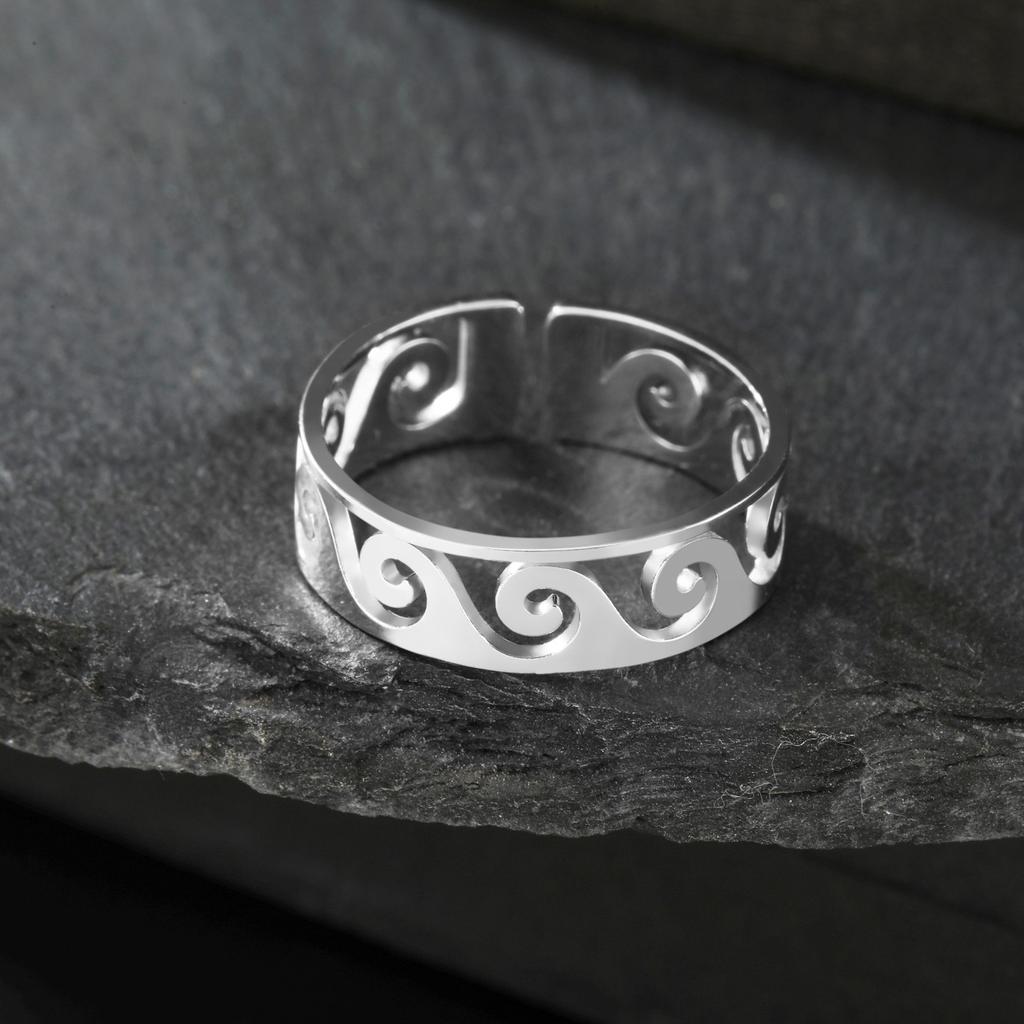 Cazador Beach Sea Wave Rings for Women Men Stainless Steel Adjustable Couple Rings Party Jewelry Birthday Gift Summer 2025 Trend