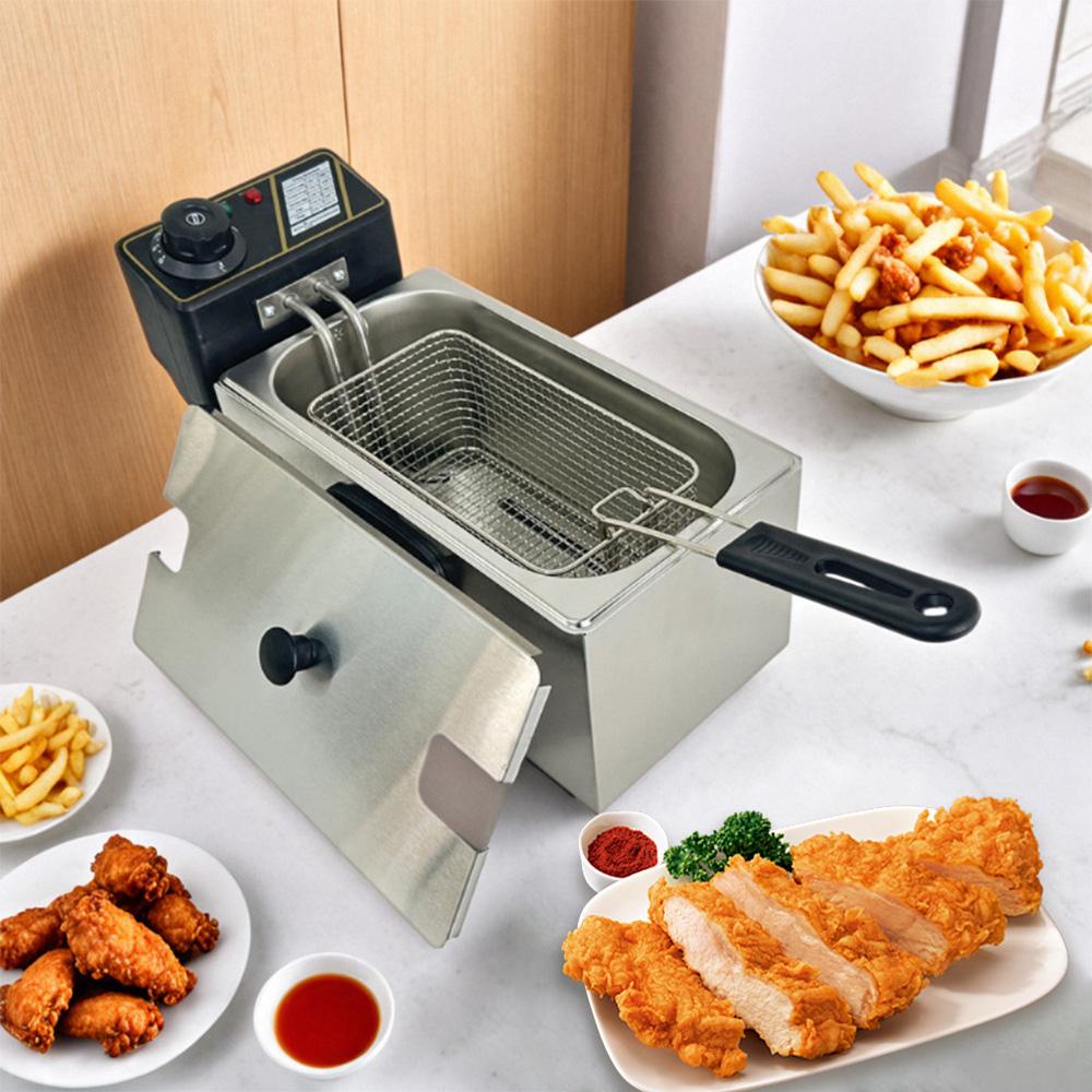 4L Electric Deep Fryer with Oil Filtration Basket 1400W 60-200℃ Auto Thermostatic French Fries Chicken Fish Fryer Pot Dishwasher