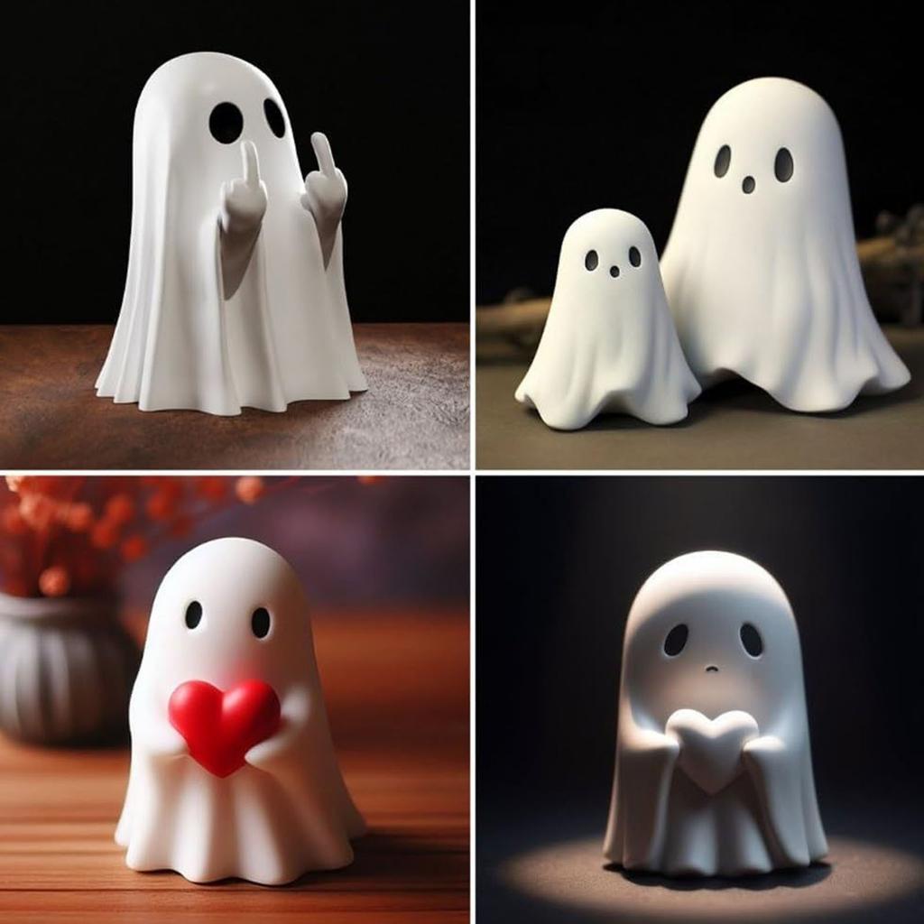 Cute Ghost Figurine Spooky Resin Statue All Hallows Day Porch Indoor Home Decoration