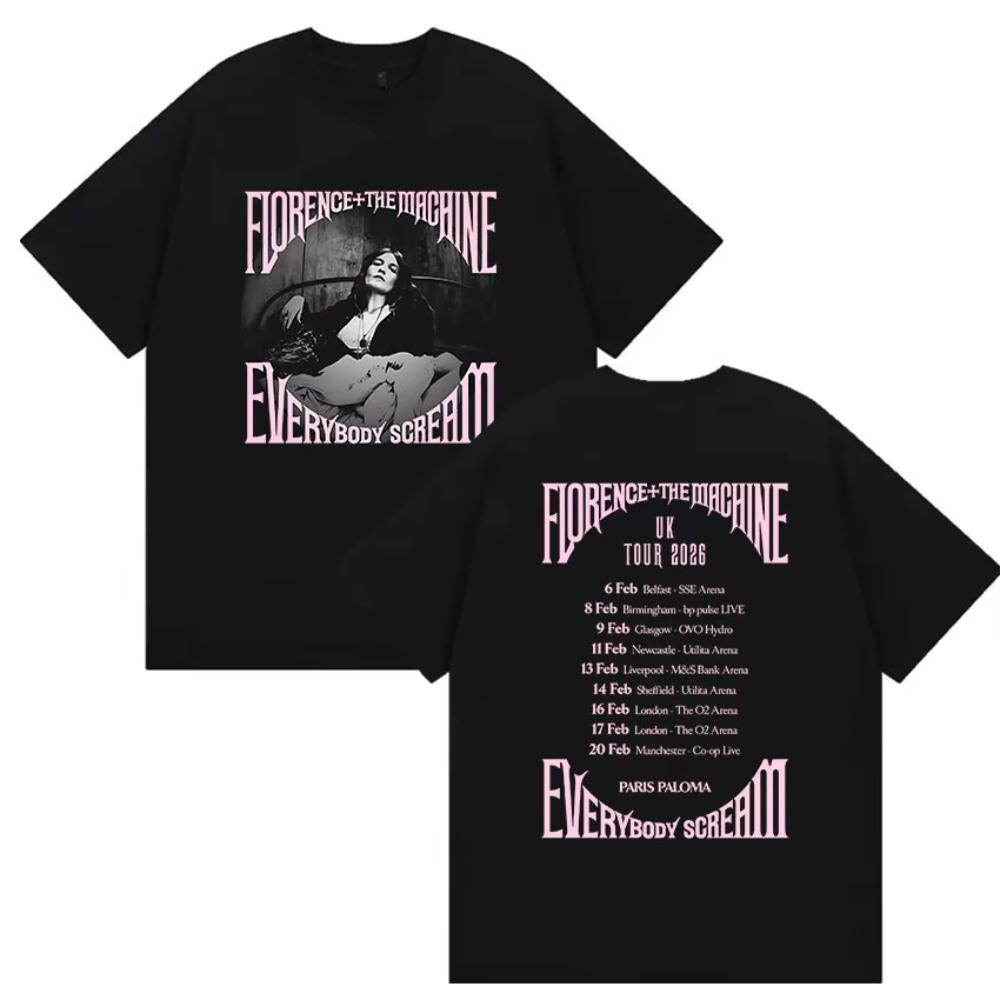 

Florence The Machine Everybody Scream Tour T Shirts Unisex Women Retro Aesthetic Fashion Oversized Cotton TShirt Streetwear XL