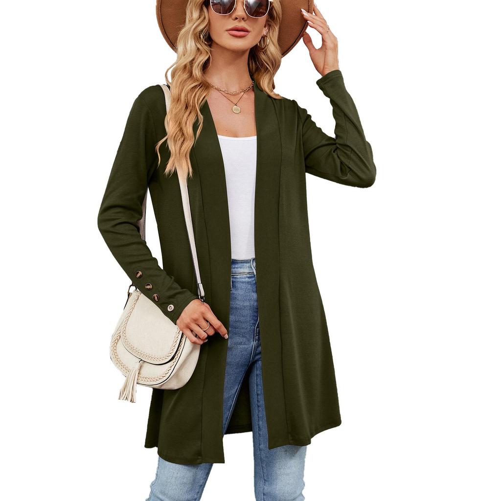 Spring and Autumn Women's Knitted Cardigan Solid Color Button Loose Long Sleeve Cardigan Knitted Cardigan