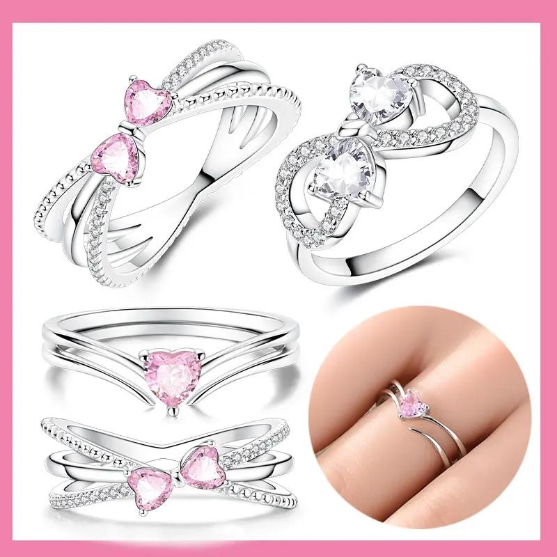 New copper Infinity Love Pink Heart Sparkling Cubic Zircon Rings Evil Eye Signet Ring for Women Protection Lucky Jewellery Gift
