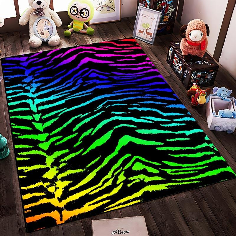 Rainbow Zebra Stripe Pattern Carpet - Vibrant Modern Home Decor Suitable for Use As an Anti-slip for Living Room Bedroom Sofas