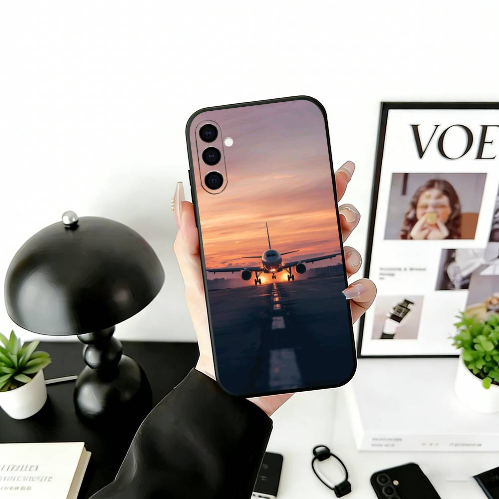 A-airplane Phone Case Black Silicone Soft For Samsung Galaxy A73,A72,A71,A70,A53,A52,A51