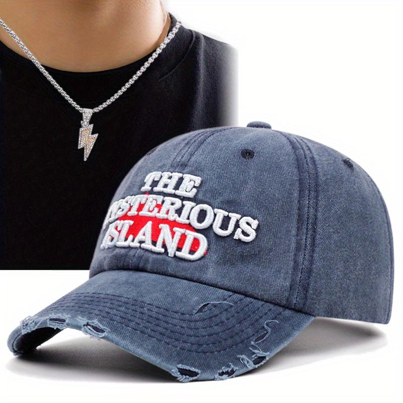 

Комплект из 2 мужских бейсболок, ожерелье, вышитая спортивная бейсболка, модное маленькое ожерелье с подвеской в виде молнии, для занятий спортом на открытом воздухе, для отдыха, шляпа от солнца темно-синий