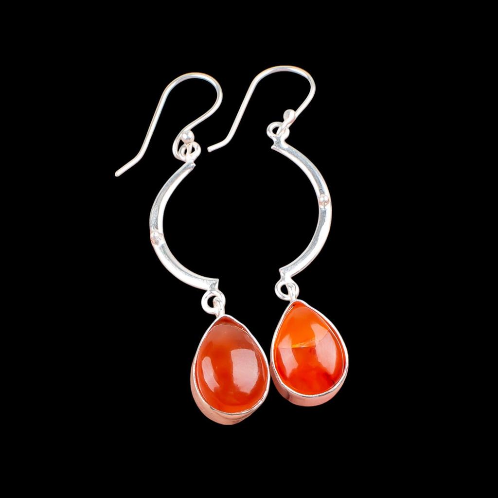 Natural Carnelian Gemstone 925 Sterling Silver Jewelry Handmade Earrings 2.60" EE-43-26