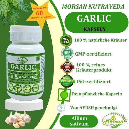 Morsan Nutraveda Garlic  Extract Capsule - 60 Veg. Capsules X 500 Mg. | Supports Heart Health, Immunity(2 Packs of 60 Capsules)