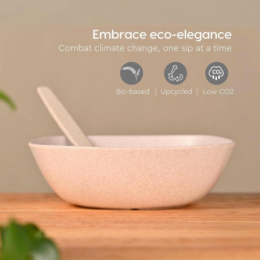 Set of 4 Earth-Friendly Multipurpose Bowls for Kitchen | 600 ml | Made with Bamboo Fibers & Rice Husk | Microwave Safe Bowl