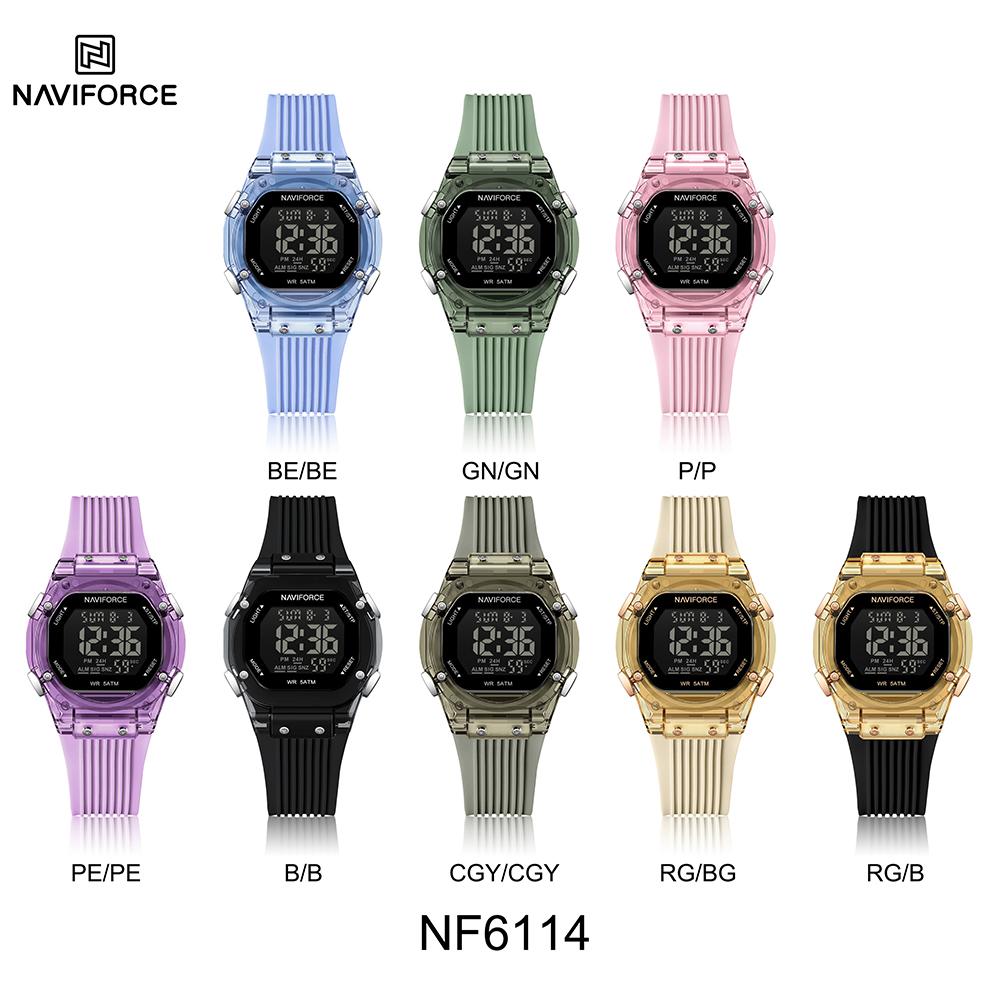 NAVIFORCE Digital Women Watch Alarm Calendar Date LCD Display Sports Chronograph Silicone Strap Waterproof Ladies Girl Watch Gift NF6114