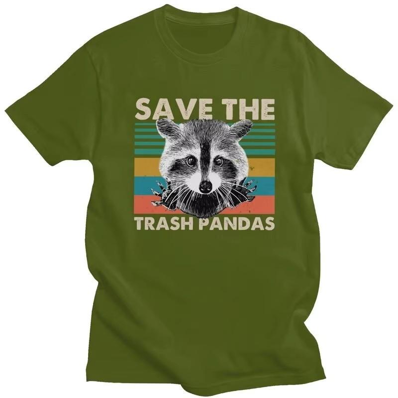 Save The Trash Pandas Raccoon Graphic Tee for Unisex Casual Short Sleeve T-Shirt