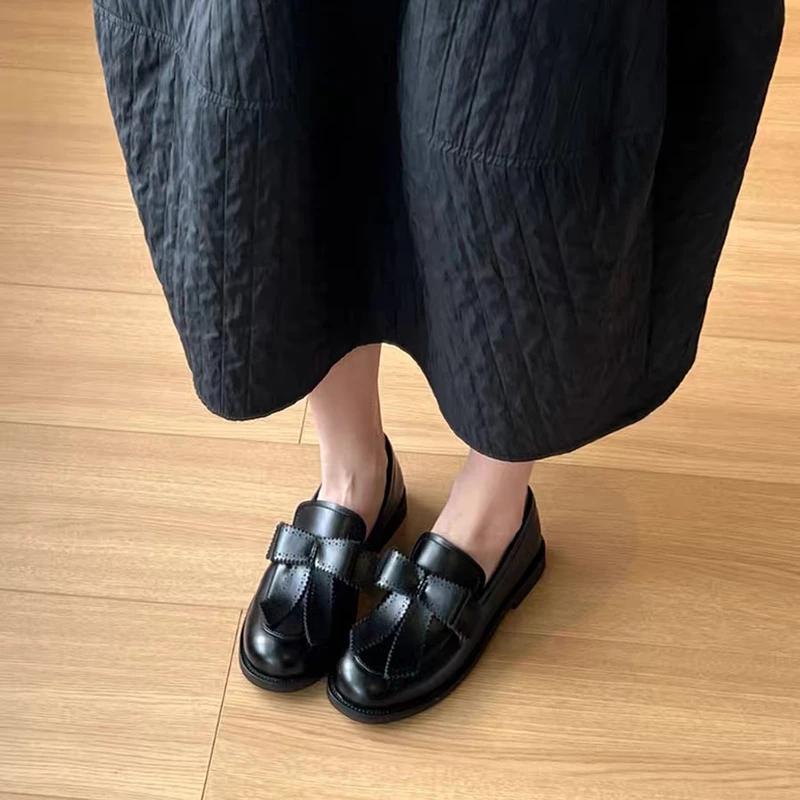 2025 spring and autumn new British style round head thick bow loafers casual fashion comfortable slip-on shoes