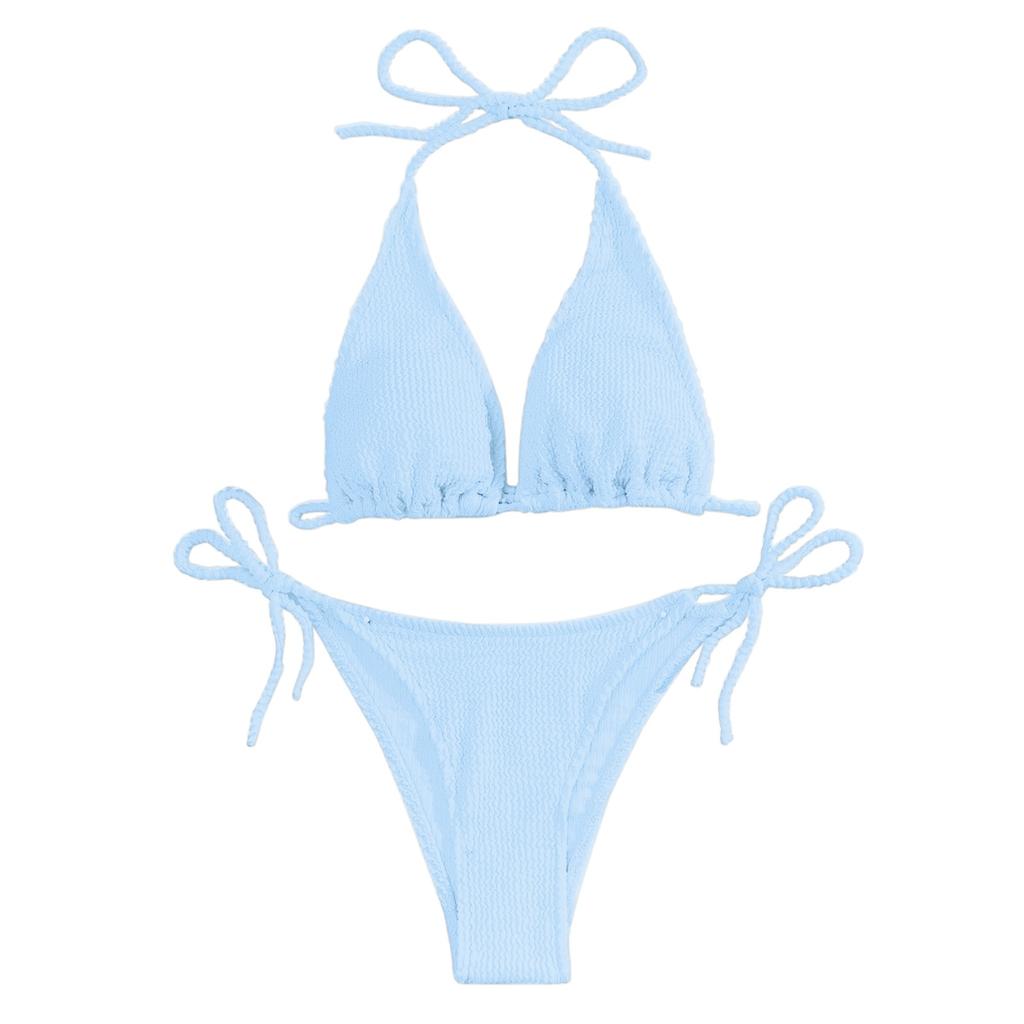 Women's High Waist Plus Size Swimsuit Bikini Color Pleated Split Two Piece Swimsuit