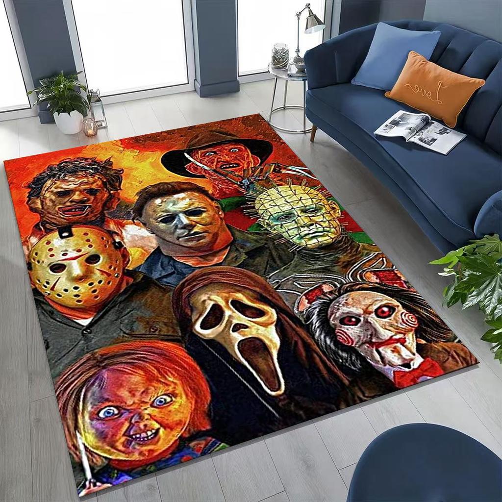 Horror Characters S-Scream Ghost Face Rug for Bedroom Living Room Sofa Home Doormat Decor, Large Kids Play Non-slip Floor Mat