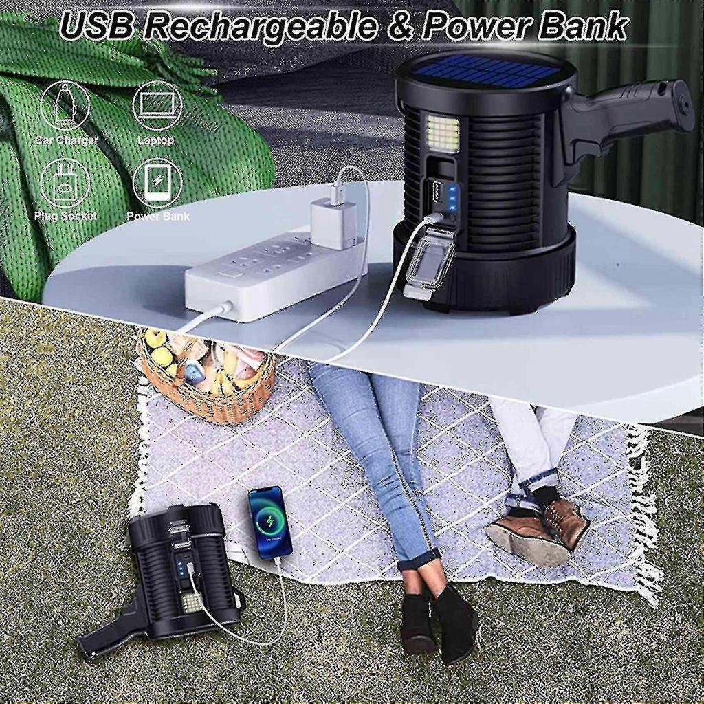 Rechargeable Spotlight,100000 Lumens Led Spot Lights Handheld Flashlight Super Outdoor Solar Spotli