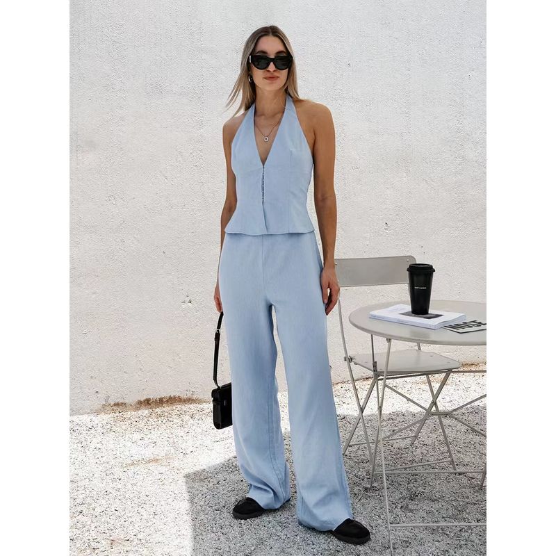 European and American Sexy Halterneck Vest High Waist Pants Suit Hanging Neck Vest and Pants Set