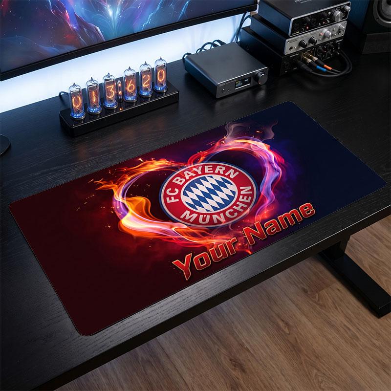 Tappetino per Mouse Grande Personalizzato Bayern Monaco, Stampa Testo Nome Personalizzato, Tappetino da Scrivania Antiscivolo con Logo Calcio, Regalo per Gamer