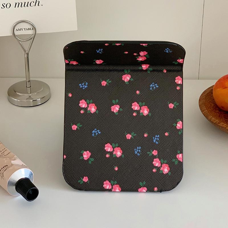 Tisch-Make-up-Spiegel Floral PU-Leder Schlicht Tragbar Handspiegel Faltbar Studenten Kompakt Niedlich Taschenspiegel