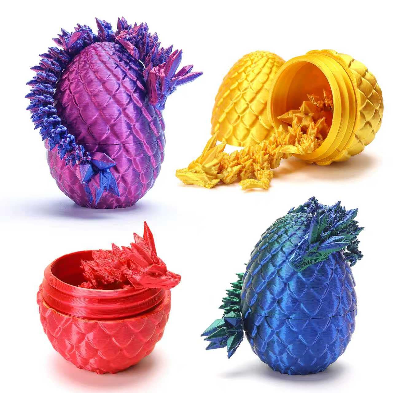 

4 Pcs Mini 3D Printed Dragon Eggs with Crystal Dragon Inside, Easter Egg fillers Easter Gifts for for Chrismas, Thanks Giving Valentine s Day 4-Piece Without Keychain