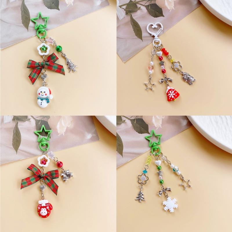 Bowknot Acrylic Phone Charm Straps Elegant Beaded Bowknot Phone Charm with Christmas Charm for Backpacks Purses