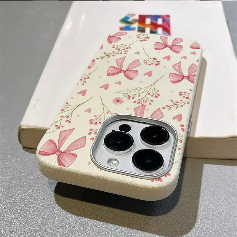 Bow and Flower Design Lichee Pattern Silicone Phone Case For iPhone 17 16 15 Pro Max 14 13 12 11 XS X XR 7 8 Plus 16E Air Cover