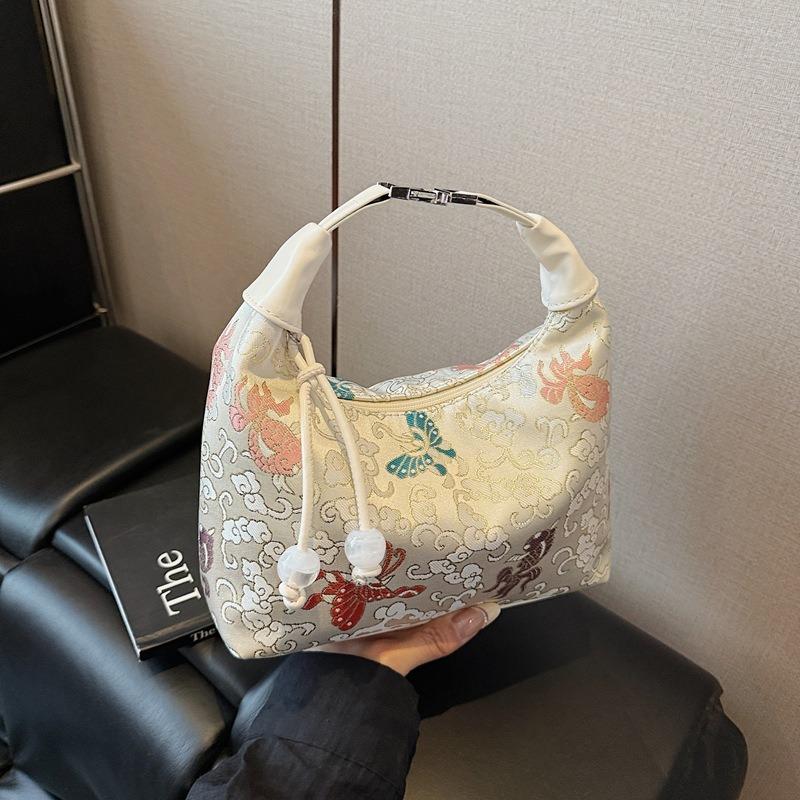 Embroidered Canvas Bag Women's Summer New Fashion Niche Shoulder Messenger Bag Portable Dumpling Bag