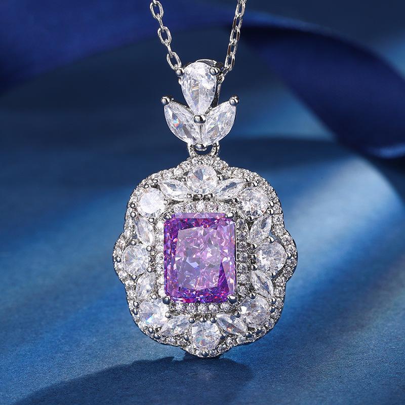 Autumn And Winter Jewelry High Carbon Diamond Ice Flower Cut Copper Inlaid Square Set Main Stone 8 * 10