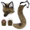 Halloween Party Plush Simulated Fox Tail Half-Face Mask and Animal Claw Glove Set cos Props