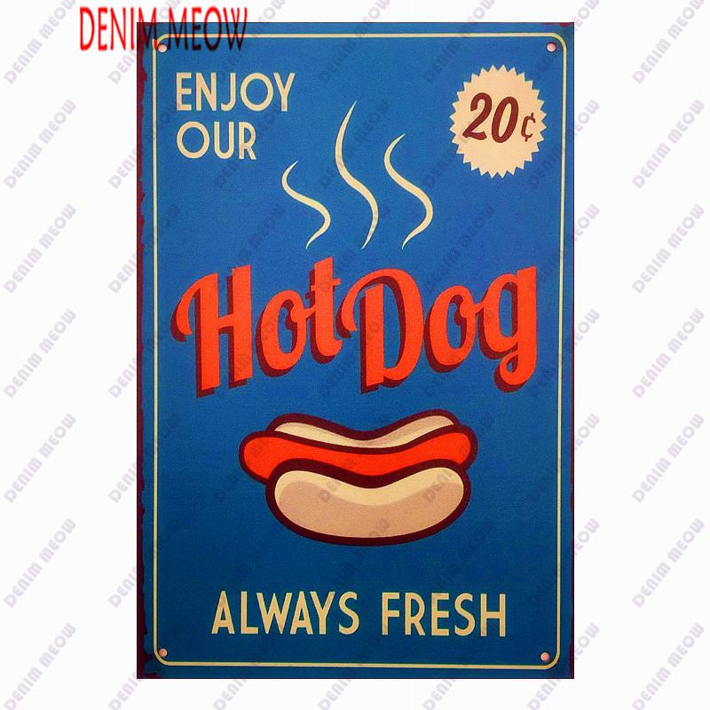 Pizza Metal Sign Plaque, Vintage Fast Food Tin Sign, Ice Cream Wall Decor, Hot Dog for Kitchen, Diner Bar, Bread Room Decor, WY4