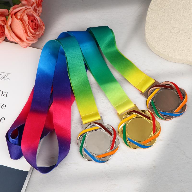 Gold Silver Bronze Metal Award Medals With Neck Ribbon For Sports Academics Competition