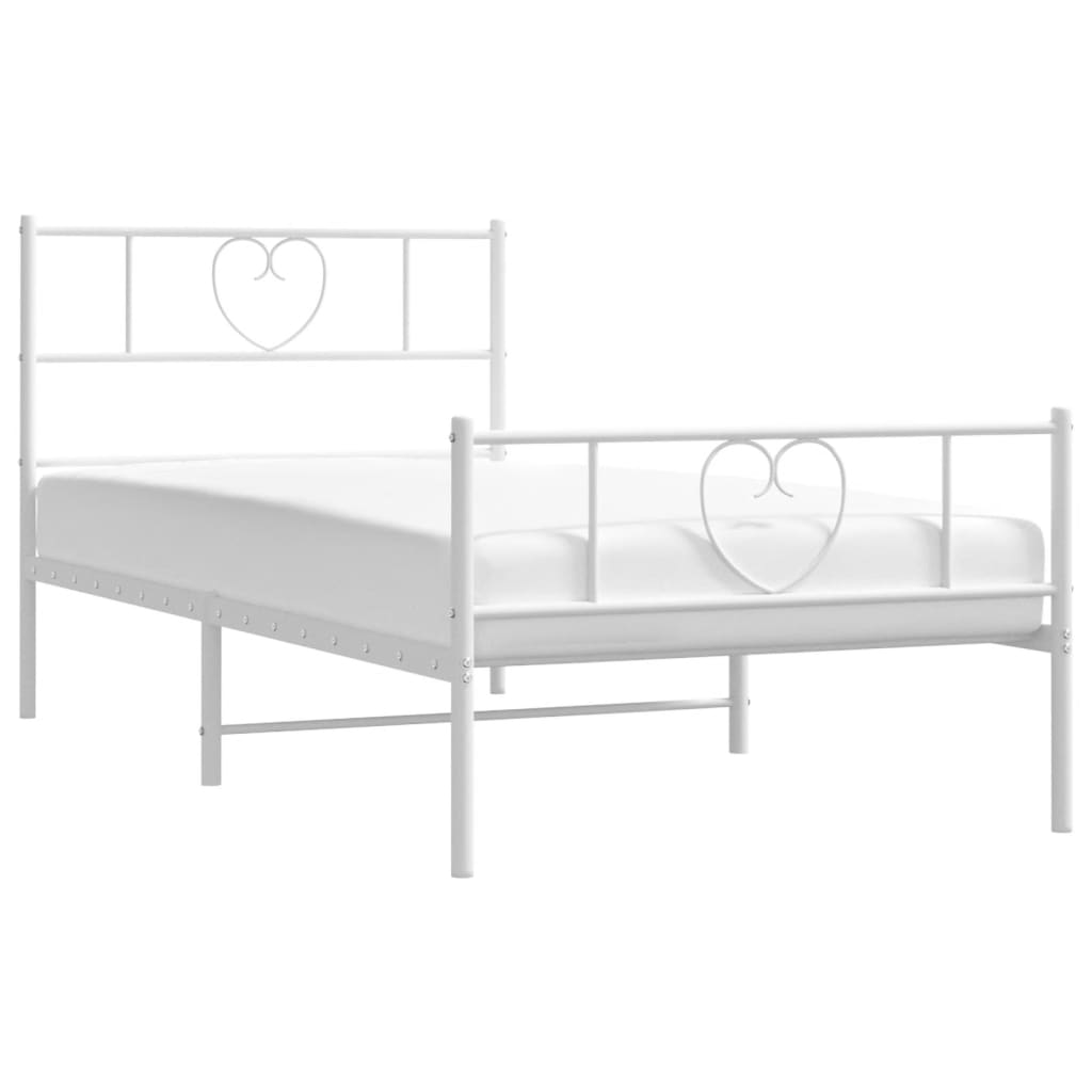 Metal Bed Frame with Headboard and Footboard White 90x190 Cm