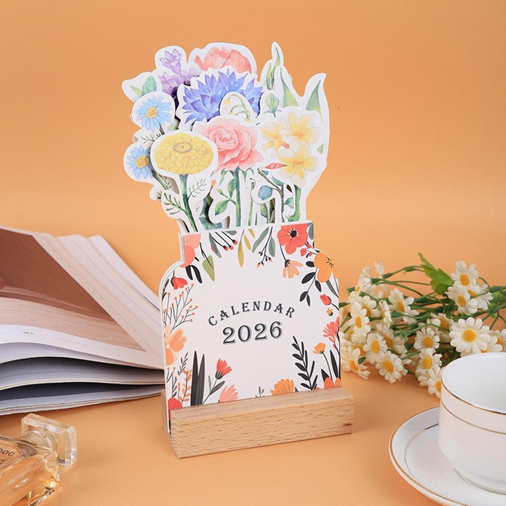 Vase Shaped Bloomy Flowers Desk Calendar Detachable Base Monthly Planner for Table Desk Decor
