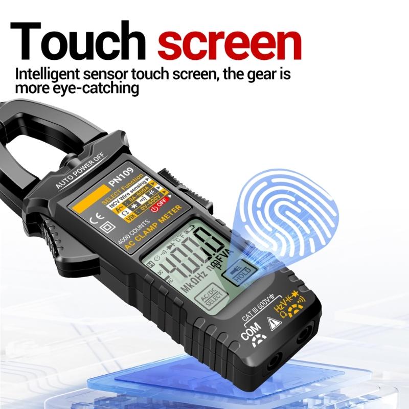 PN109 Clamp Meter Voltage Current Tester 4000 Counts Backlit Multimeter for Resistance Diode NCV Testing