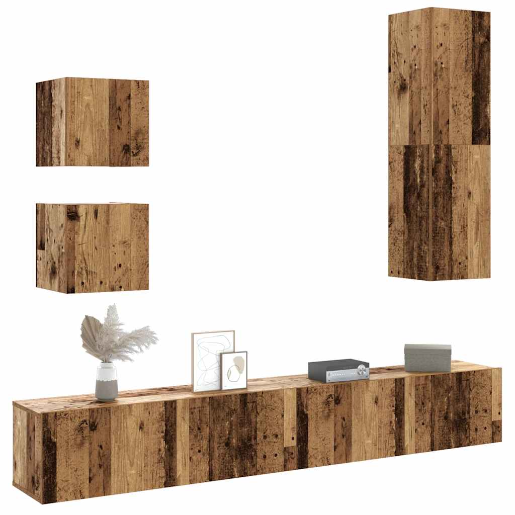 5 Piece Wall Mounted TV Cabinet Set Rustic Wood Look Engineered Wood