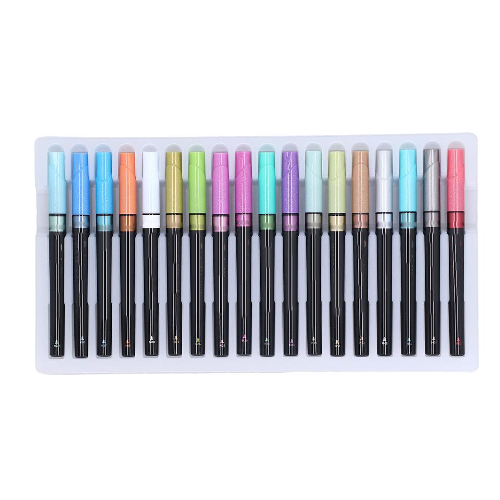 18pcs Brush Tip Coloring Markers 2mm 0.08in Metallic Color Round Pen Head Watercolor Marker for DIY Projects