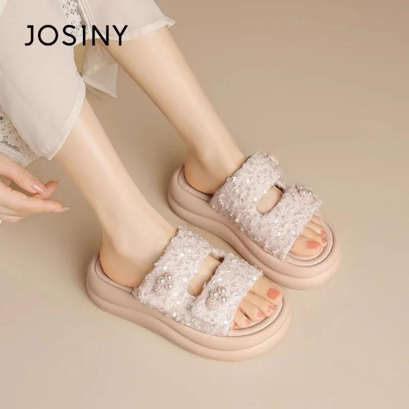 Summer Outside Modern Slippers Mid Heel Flat with Ladies Shoes 2024 High Quality Solid Shallow Novelty Women's Slippers Chinelos
