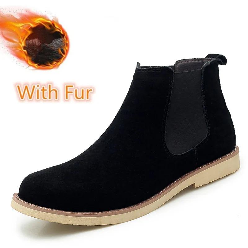 Fashion Chelsea Fashion Shoes Warm Winter Leather Shoes Antiskid Mens Boots Male Footwear Classic Men Ankle Boots Comfy  Boots