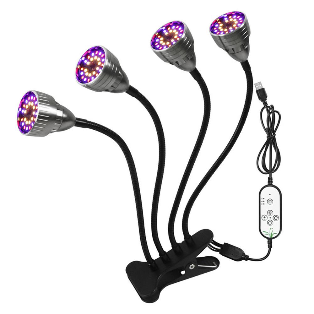 DC5V USB LED Plant Grow Light 4heads flower Red Blue light Phytolamps Timer Waterproof Desktop Clip Phyto Lamps Flowers Grow Box