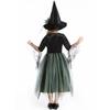 Green Witch Costume Dress Girls Halloween Party Outfit Long Sleeve Tulle With Floral Spiderweb Design