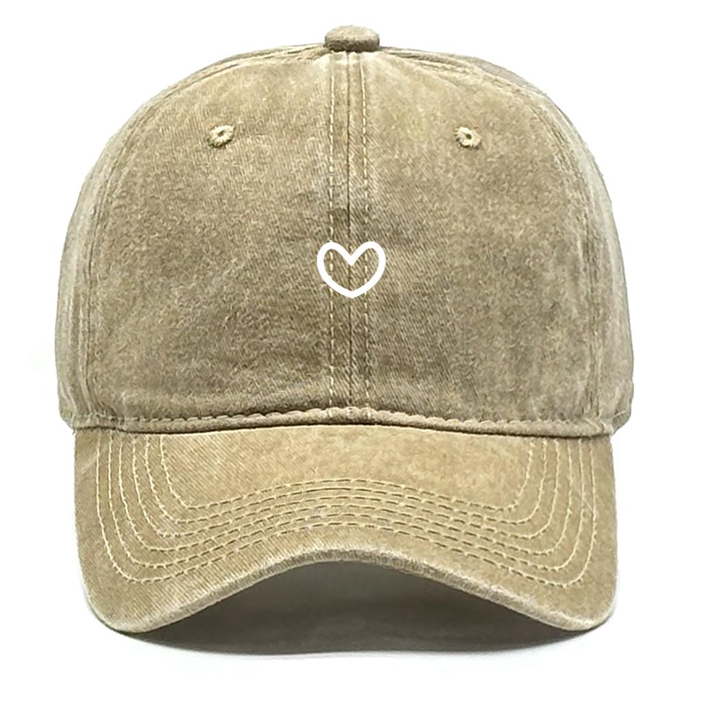 Little Heart Print Snapback Sun Hat Washed Retro Man Cap Adjustable Baseball Cap Perfect For Daily Wear One Size Fits All