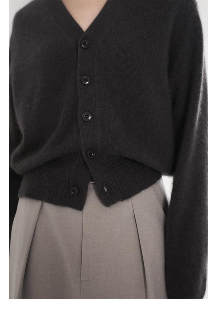 2025 Autumn/Winter Women's V-neck 100% Pure Wool Cardigan - Versatile, Soft, Thick Knit Sweater Coat