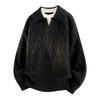 Men Fake Two Piece V Neck Twisted Knit Long Sleeve Casual Polo Sweater