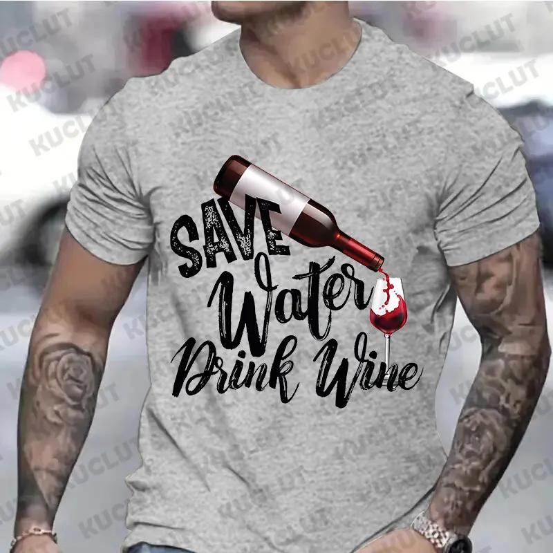 

Футболка для мужчин «Save Water Drink Wine» с пробками для тех, кто бросает курить, футболки унисекс для дегустации вин, футболки для группового дегустирования вина, топ для путешествий XXXXXL серый