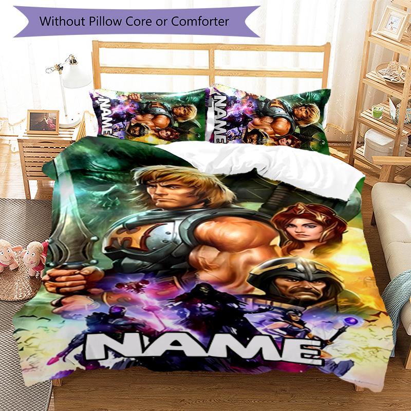 3pcs Custom Name Cartoon He-Man and the Masters of the Universe Bedding Set Duvet Cover Closure Includes 1 Duvet Cover & 2 Pillowcases for All Seasons