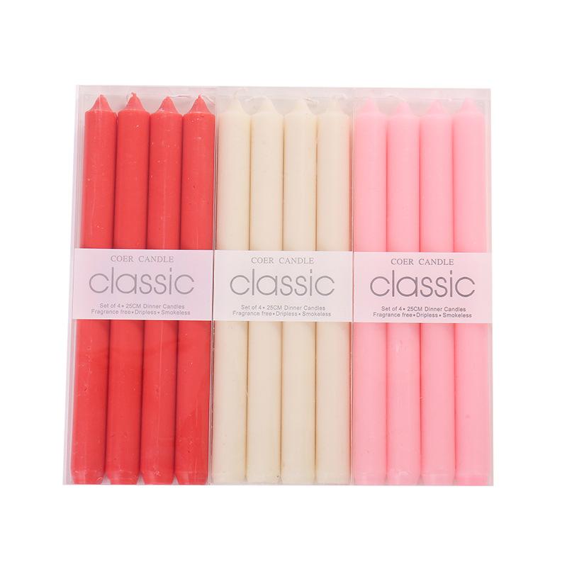 4 Pieces/box Straight Candles 2.2*25cm Color Western Restaurant European Red and White Long Candles 2 Pieces
