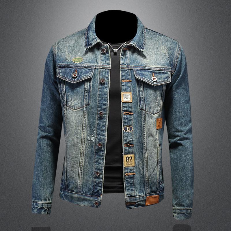 Foreign trade denim jacket spring and autumn new European goods men s lapel slim wash denim jacket trend jacket 8530 M