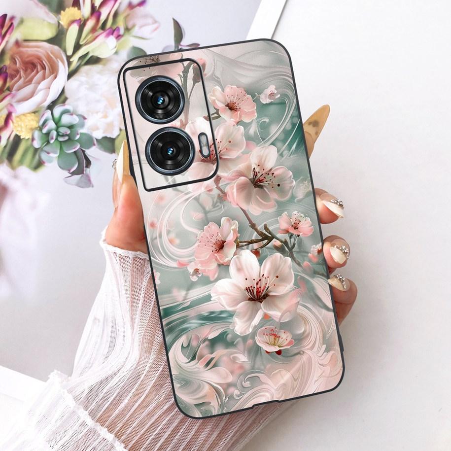 Hülle Für Motorola Edge 50 Fusion Cover XT2429-1 Beliebte Blume Weiche Schwarze Silikon Handyhüllen Für Motorola G96 5G MotoG96 Funda